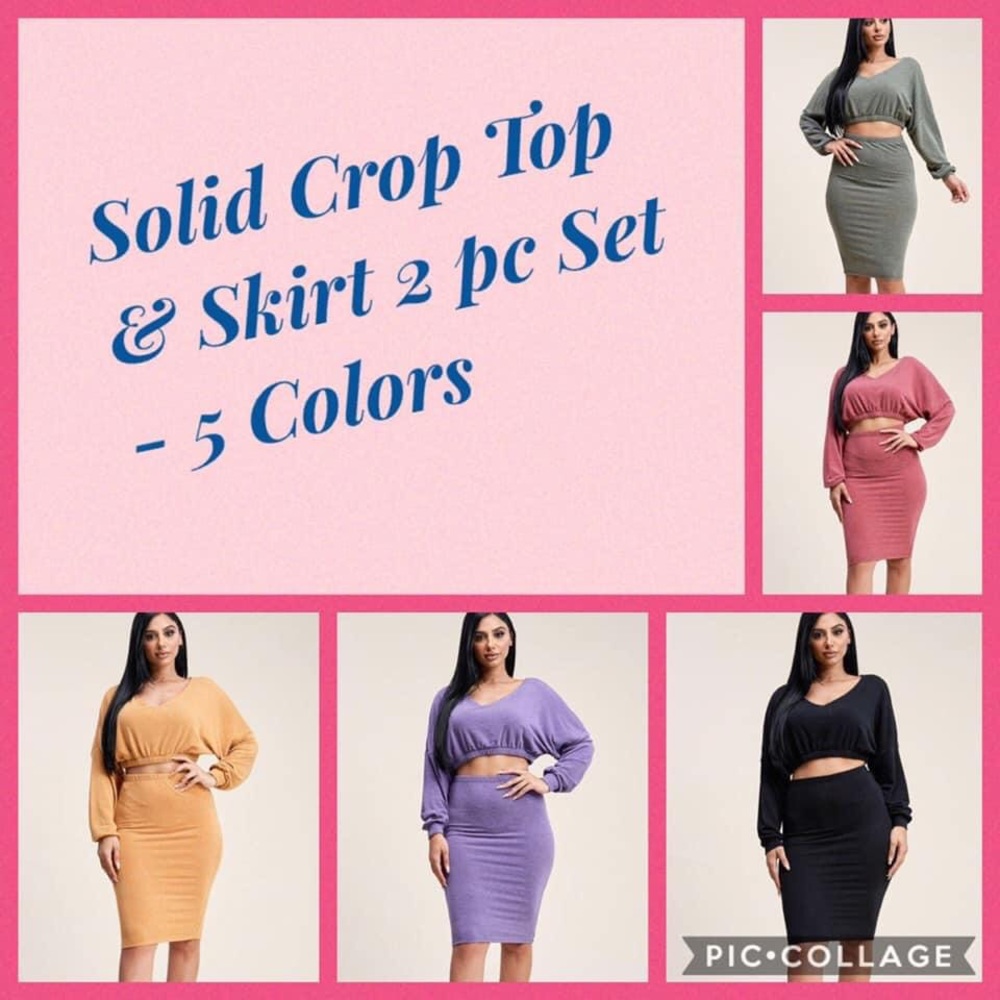 Solid Crop Top & Skirt 2 pc Set - 5 Colors